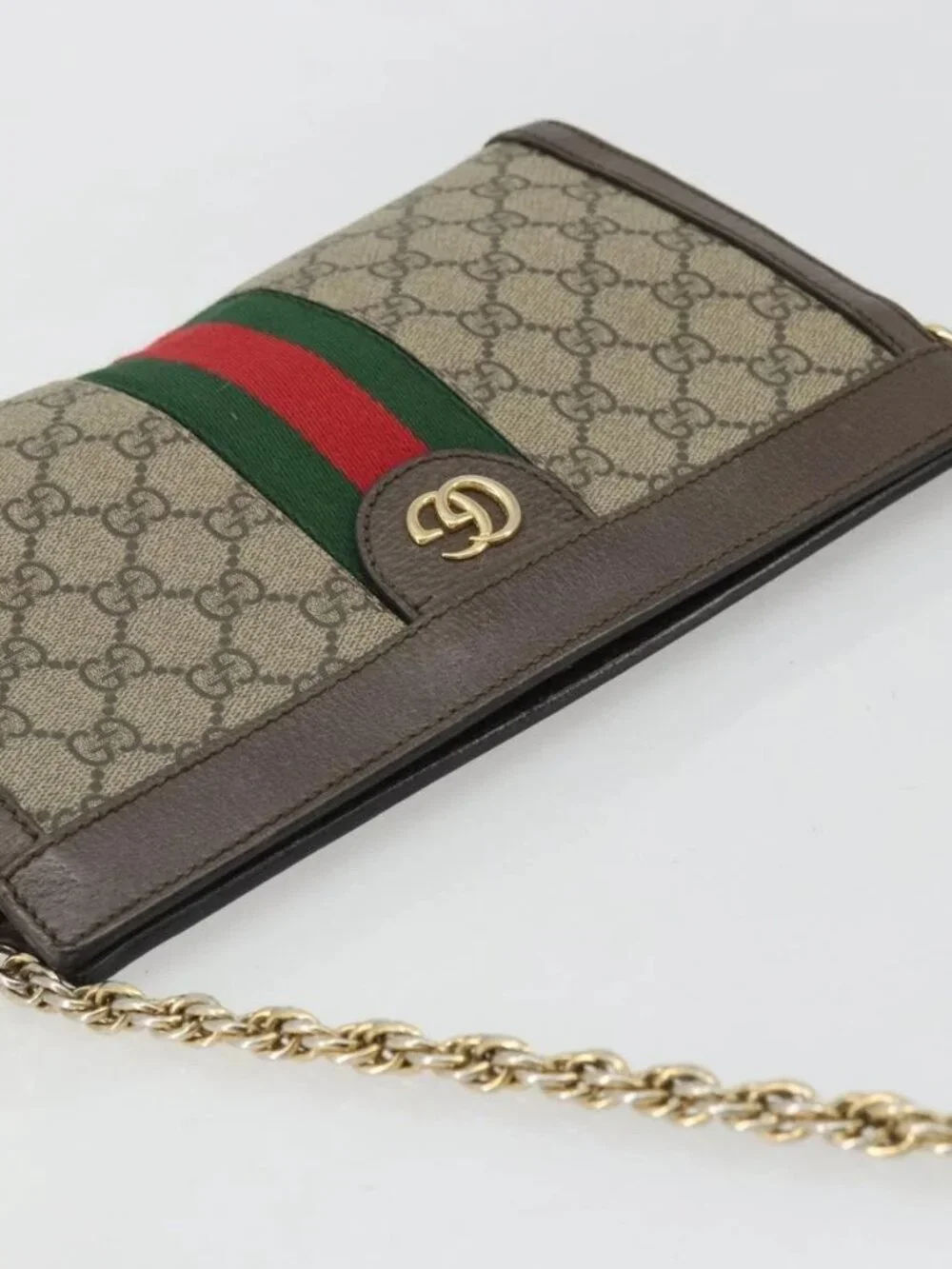 GUCCI GG Supreme Web Sherry Line Chain Bag PVC Beige Gold 503877 Auth mr1659
